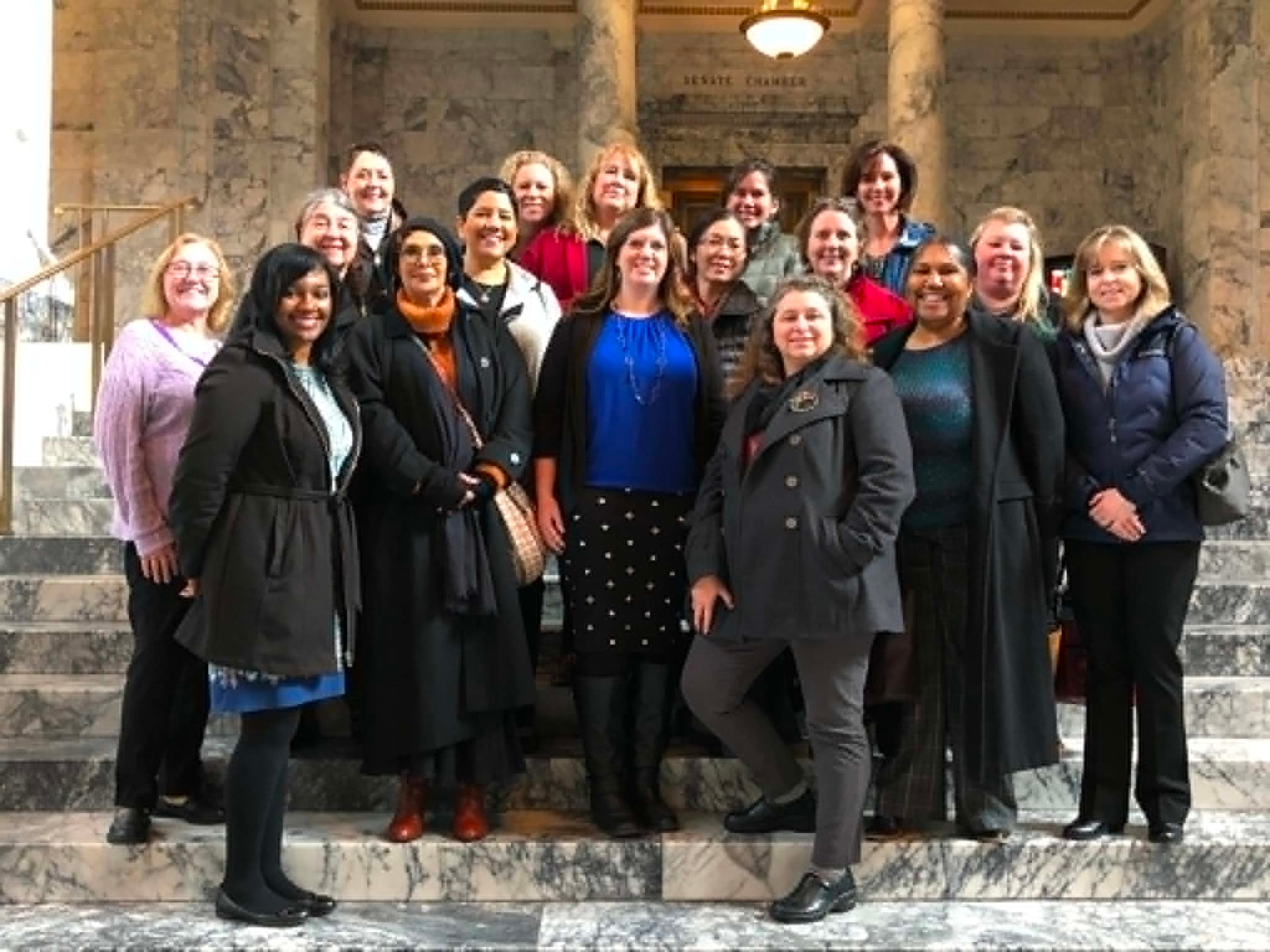 Academy cohort gathered on the steps outside the Senate Chamber at the Washington State Capitol